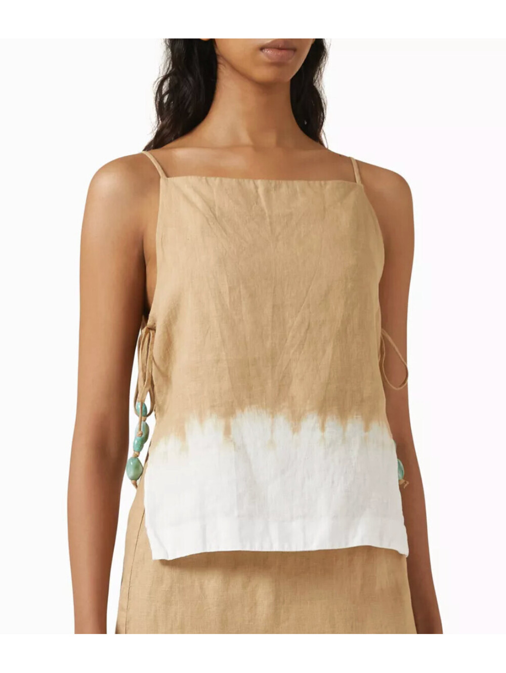 NWT STAUD Mancora Linen Blouse Top Tank Shell Beaded Cutout Shirt Sz 4/Small